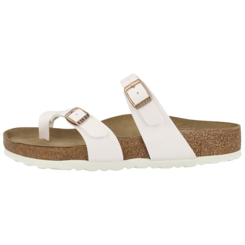 Birkenstock Mayari Brown Havana Oily Leather Sandals for Women, Double Adjustable Buckle and Cork Insole, White, 7.5 US