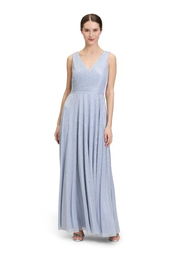 Vera Mont Damen Abendkleid mit Plissee 38, Blau/Weiß