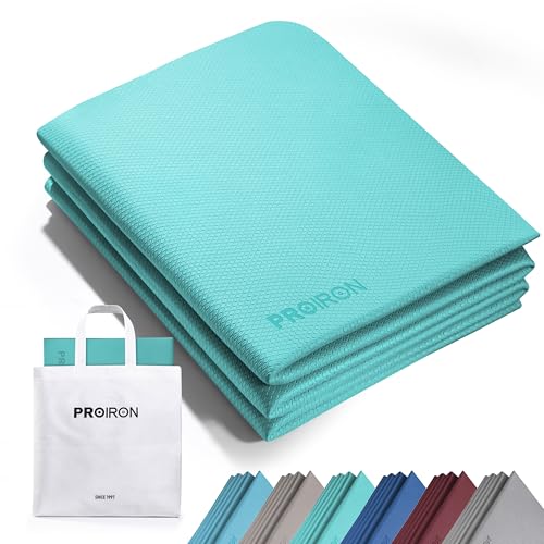 PROIRON Yogamatte Faltbar TPE, Reise Yogamatte rutschfest & leicht 183cm x 61cm x 7mm, Gymnastikmatte mit Tasche für Fitness Pilates - Grün