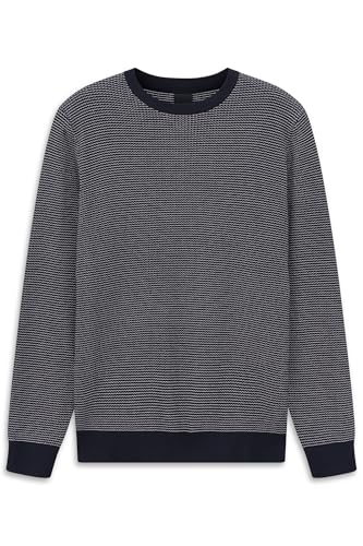 bugatti Herren Pullover Rundhals 7400-15513E Regular Fit Struktur-Muster Baumwolle