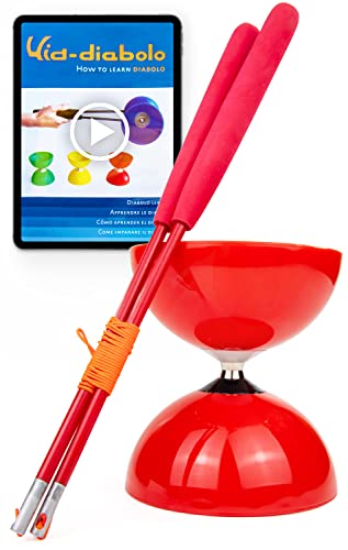 Juggle Dream Big Top Diabolo Jonglierset - Kugellagerachse - mit Superglas-Handstäben und Online-Lernvideo - Jonglieren (Rot Diablo/Rot Stäbe)