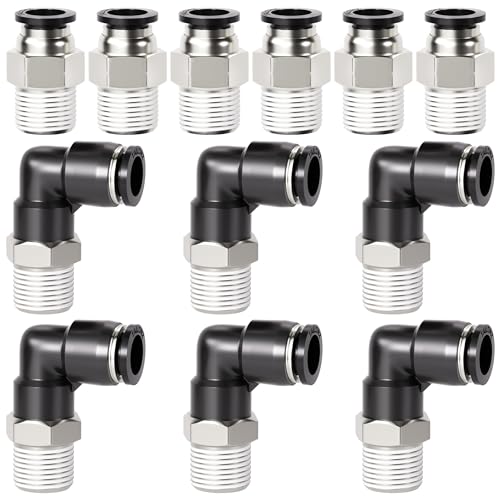 TAILONZ Pneumatic Winkel- und Gerade-Kombination, 6 mm Rohr OD x 1/4 Zoll NPT-Gewinde, Push-to-Connect-Armaturen, PC6-N2 + PL6-N2 (12 Stück)