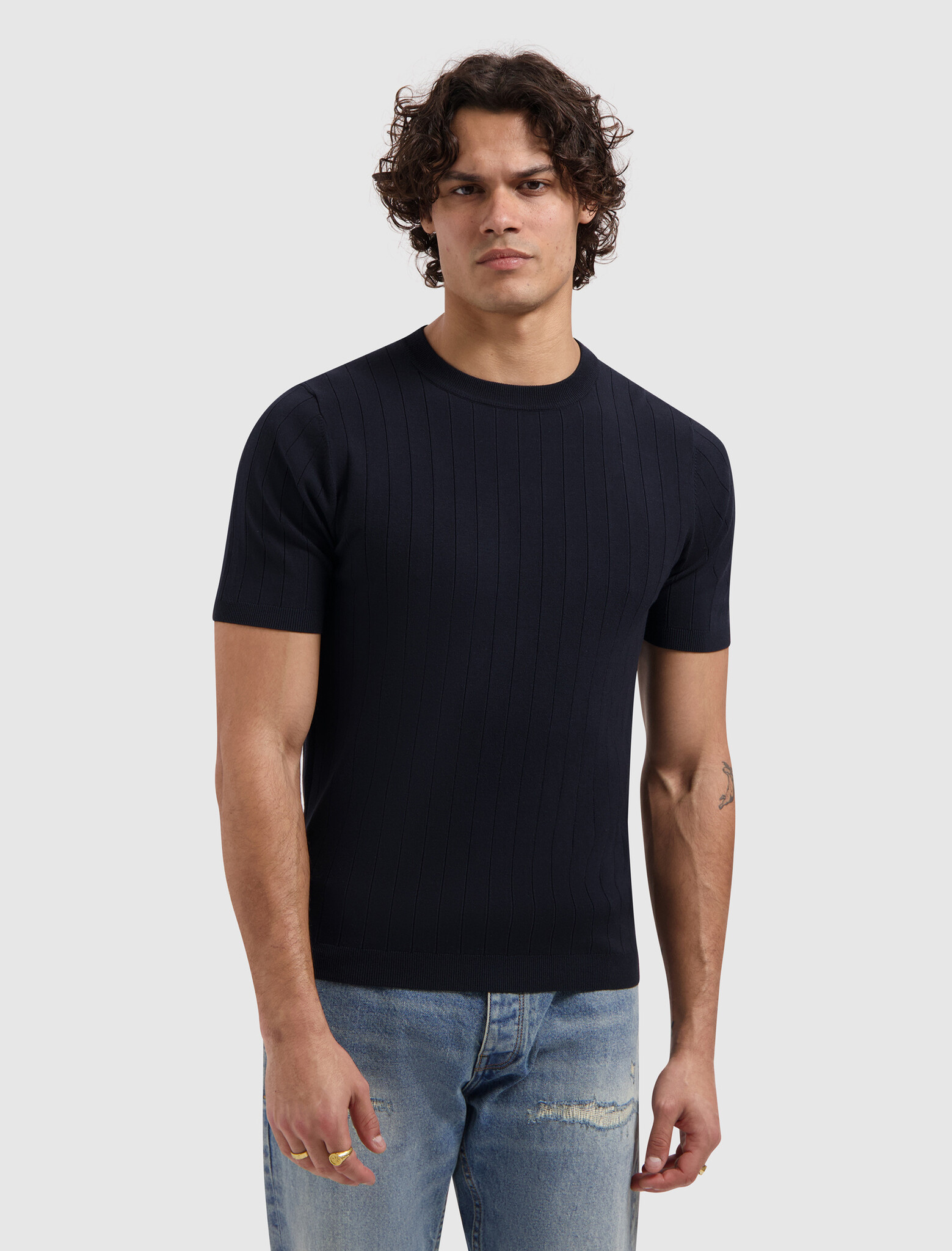 Pure Path Drop-Needle Knitted T-shirt Navy (26010808 - 57)