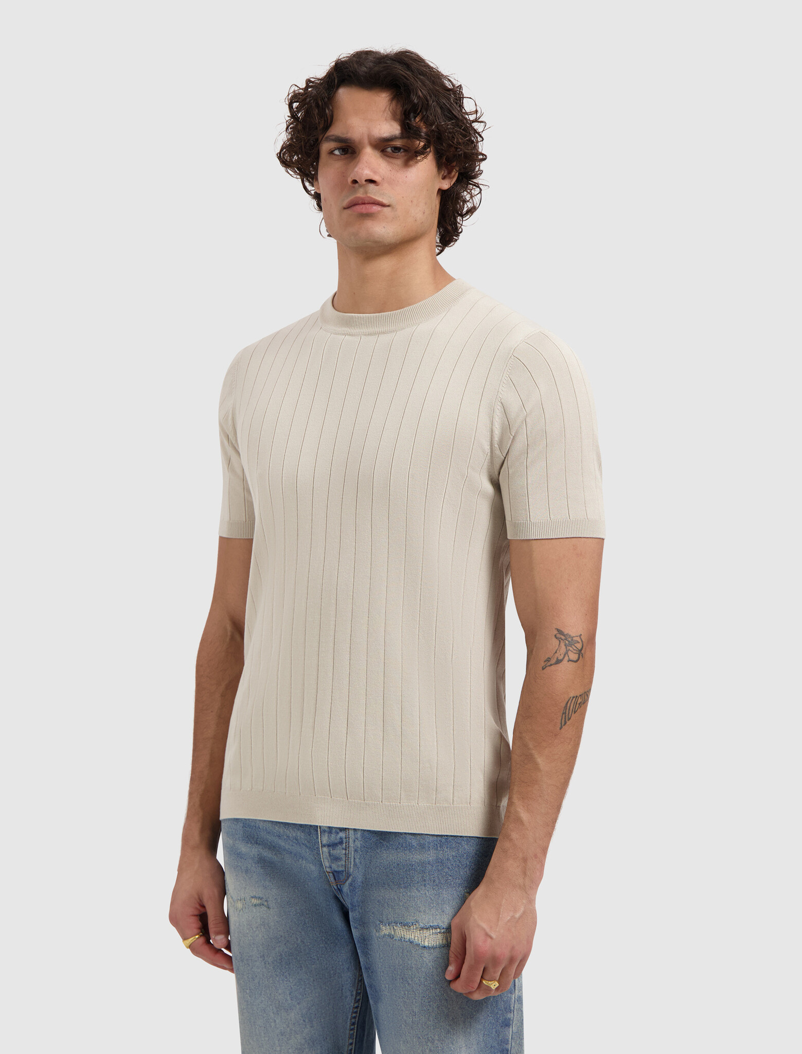 Pure Path Drop-Needle Knitted T-shirt Sand (26010808 - 46)