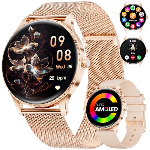 LIGE SMART Smartwatch Damen mit Telefonfunktion, 1.32" AMOLED Rund Fitness Tracker mit Herzfrequenz&Schlafmonitor, Menstruationszyklus, 120+ Sportmodi/IP68 Wasserdicht für Android iOS, Roségold