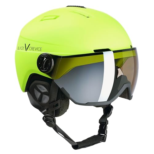Black Crevice Skihelm Calgary mit Visier, neon gelb mat/Silver, S (51-54)…