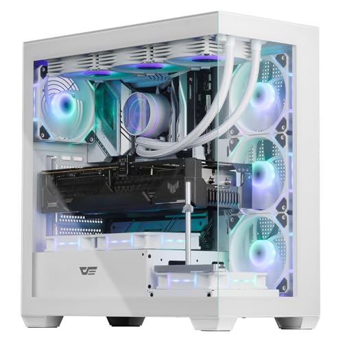 darkFlash ATX Mid-Tower PC-Gehäuse, vorinstallierte 4 PWM ARGB-Lüfter, Gaming-PC-Gehäuse mit doppelter Sichtscheibe gehärtetem Glas, Typ-C, unterstützt Wasserkühlungsradiatoren 360mm, Weiß (DS900)
