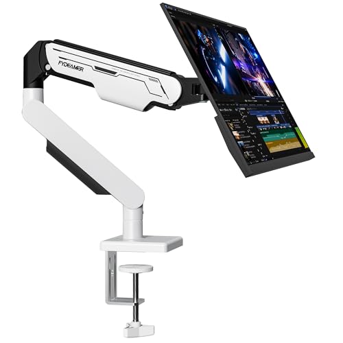 Fydeamer Monitor Halterung, Einzelner Gasdruckfeder Monitorarm für 17-32 Zoll bis 9 kg, Bildschirmhalterung mit Höhenverstellung und Neigung, Montagearten VESA 75mm/100mm, Weiß