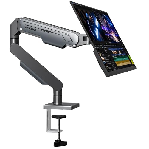 Fydeamer Monitor Halterung, Einzelner Gasdruckfeder Monitorarm für 17-32 Zoll bis 9 kg, Bildschirmhalterung mit Höhenverstellung und Neigung, Montagearten VESA 75mm/100mm, Schwarz