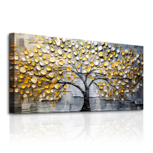 MHARTK66 Modern Bilder Wohnzimmer Baum des Lebens gold Gemälde 50x100 cm