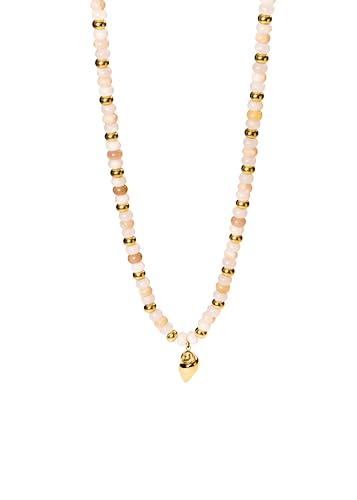 Purelei Seafoam Kette – Edle Perlenkette mit Muschel-Anhänger aus Edelstahl in Gold, Silber oder Roségold – 40–45 cm – Quarzit-Jade & Edelstahl – Sommerliches Design (Gold)
