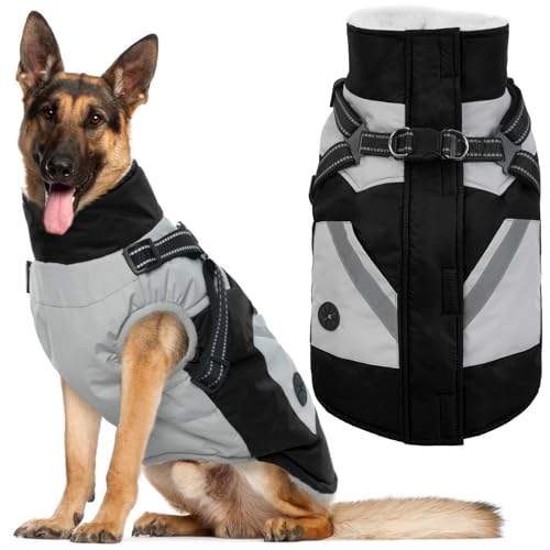IECOii Große Hundejacke, Wasserdicht & Reflektierend, Schwarz 3XL