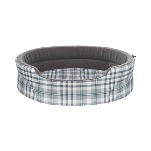 TRIXIE Hundebett Lucky 75 × 65 cm in grau/weiß - gemütliches Hundekissen mit Baumwoll-Optik - Hundekorb für mittelgroße Hunde - rutschfest - 37024