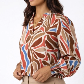 Viscose print Chastar top beige bruin koraal lichtblauw SALE