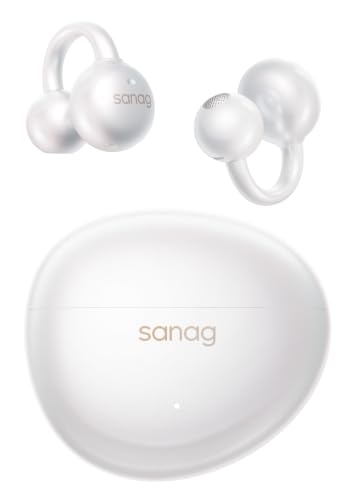 SANAG Open Ear Kopfhörer, Clip On Earbuds Kabellos Dyna HiFi, Bluetooth 6.0, 40H Spielzeit, IP67 Wasserdicht, 4g, ENC Geräuschunterdrückung für Anrufe, Sicherer Halt für Laufen, Radfahren