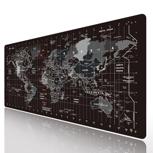 HGWALP Große Gaming Mouse Pad Schwarz Weltkarte Mouse Pad mit Anti-Rutsch Gummibasis, erweiterte XXL lange Tastatur Pad Big Mouse Pads für Schreibtisch, 31.5 X 11.8 Zoll