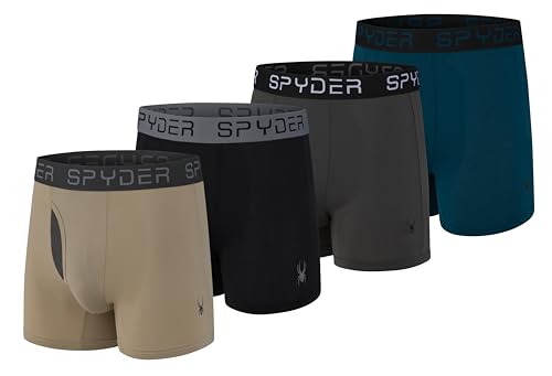 Spyder Herren-Boxershorts, Performance-Nylon-Netz, Sportunterwäsche mit Eingriff vorne, Schwarz/Carcoal/Elfenbein/Marineblaugrün, Small