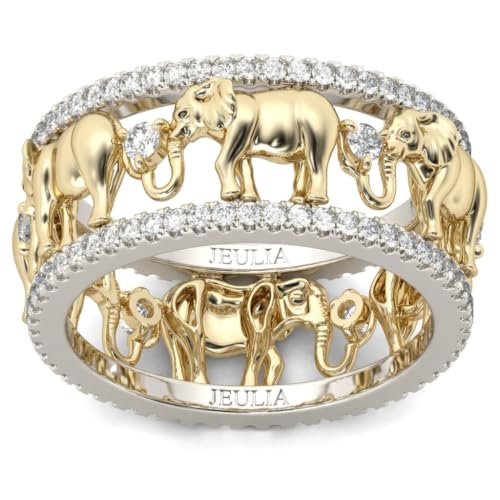 Jeulia 1.5 Karat Elefant Ring Ehering für Frauen 18 Karat vergoldet Verlobungsring Set Zweifarbige Rundschliff Zirkonia Ringe Jubiläumsversprechen Romantisches Geschenk (62（19.8）, Weiß)