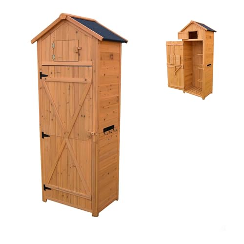Relaxdays Gartenschrank, Holz, wetterfestes Dach, 3 Ablagen, orange