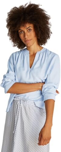 Tommy Hilfiger Damen Bluse Soft Viscose mit V-Ausschnitt, Blau (Breezy Blue), 38