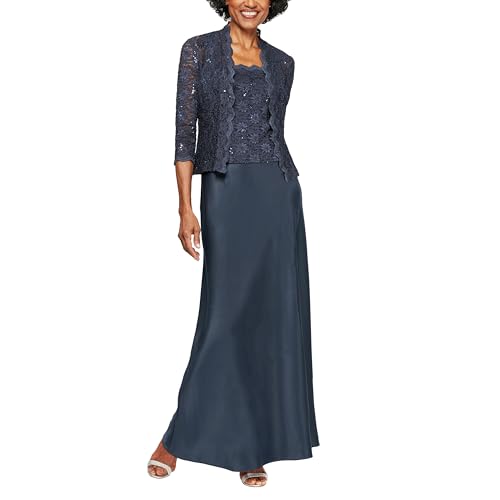 Alex Damen Two Piece Mother of The Bride Dress with Lace Jacket (Petite and Regular Sizes) Brautmutterkleid, Mitternacht/Ausflug, einfarbig (Midnight//Getaway Solids), 38 Zierlich (2er Pack)