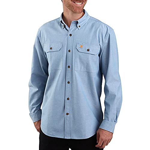 Carhartt Herren Loose Fit Midweight Long-Sleeve Shirt Button-Down-Arbeitshemd, Blau Chambray, Mittel