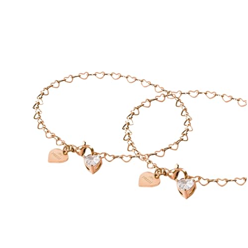 Purelei Endless Love Armband-Set – 2-teiliges Armbandset mit herzförmigen Gliedern und Zirkonia-Anhängern – Edelstahl, verstellbar 19 cm – Gold/Silber/Roségold (Rosegold)