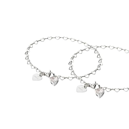 Purelei Endless Love Armband-Set – 2-teiliges Armbandset mit herzförmigen Gliedern und Zirkonia-Anhängern – Edelstahl, verstellbar 19 cm – Gold/Silber/Roségold (Silver)