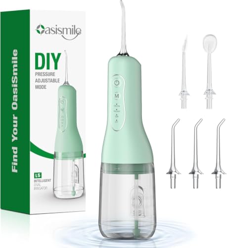 Kabellos Elektrisch, Munddusche Testsieger 2026 mit 300ml Wassertank, 4 Modi & 5 Düsen, 40 Tage, IPX7 Wasserdicht Oral Irrigator zur Tägliche Tiefenreinigung für Zahnpflege zuhause & Reisen. Grün