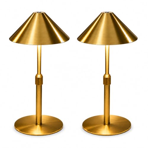 LuminexDesigns Tischlampe kabellos LED Akku Tischleuchte 2er Set aus Metall – Höhenverstellbar, IP54 Wasserfest, 3000K–6000K, USB-C aufladbar für Schlafzimmer, Balkon, Outdoor & Deko, Gold