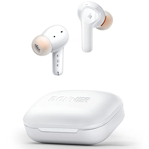 Donner Bluetooth Kopfhörer mit Geräuschunterdrückung, In Ear Kopfhörer kabellos mit 12mm Audiotreiber, intensiver Bass, Noise Cancelling Kopfhörer mit 4 Mikrofone, Bluetooth 5.2, Weiß