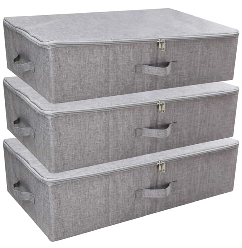 iwill CREATE PRO Unterbett-Aufbewahrungsbehälter, faltbar, waschbar, staubdicht, für Schrank, Kleiderschrank, Kleidung, Decken, Bettdecken, Pullover, Organizer, Dunkelgrau, 3 Stück