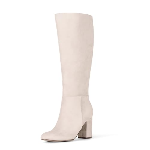 Amazon Essentials Damen Stiefel mit hohem Absatz, Graues Wildlederimitat, 41 EU Weit