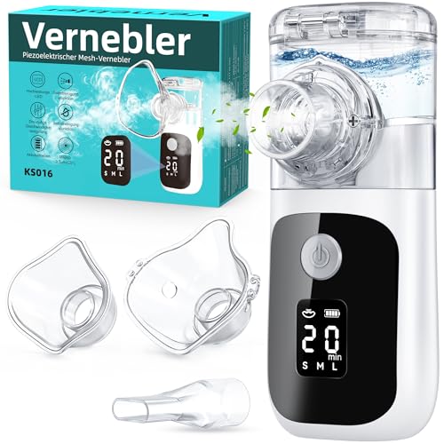 Inhalationsgerät,Inhaliergeräte für Erwachsene Kinder,USB Aufladbarer Leiser Inhalator mit Mundstück 2 Masken, Portable Vernebler mit Selbstreinigungsfunktion,Einstellbarer Sprühnebel, Countdown Timer