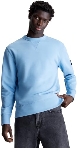 Calvin Klein Herren Sweatshirt Badge Crew Neck aus Baumwolle, Blau (Dusk Blue), XS