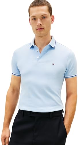 Tommy Hilfiger Herren Poloshirt Kurzarm Tipped Seasonal Slim Fit, Blau (Well Water), XXL