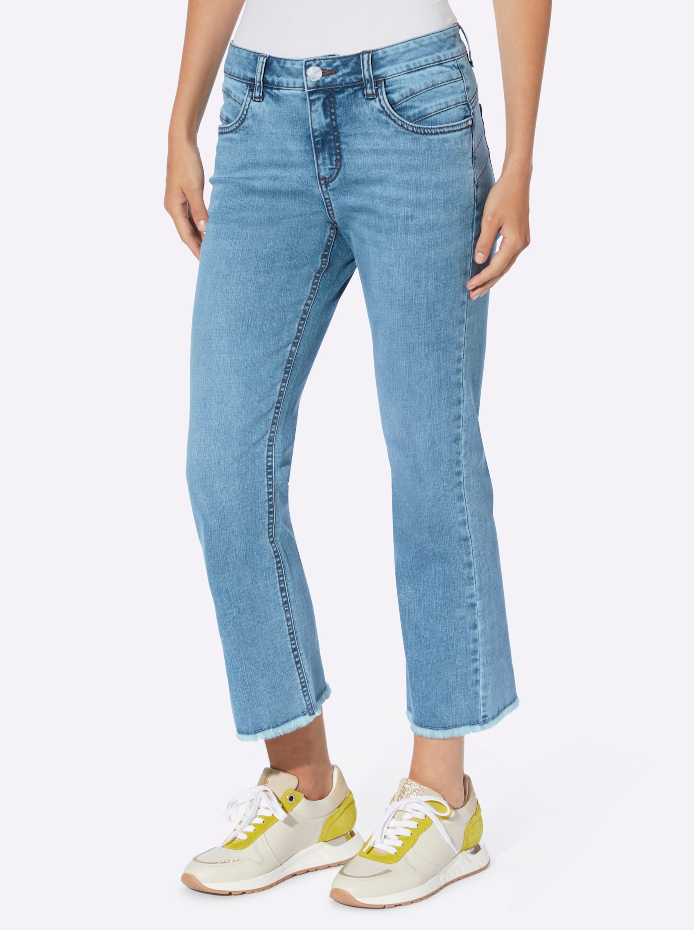 Push-up-jeans met borduursel en siersteentjes