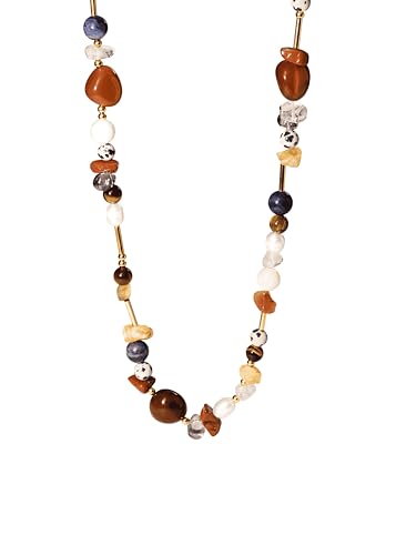 Purelei Hawaiian Sunset Kette – mit rotem Achat, Citrin, Jaspis & Süßwasserperlen – Edelstahl 18K vergoldet – Damen Halskette 40–45 cm – Farbenfrohes Statement im Sunset-Look (Gold)