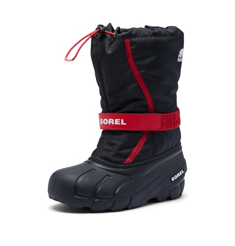 Sorel Unisex Kinder Big Kids Flurry Boot Schneestiefel, Schwarz, leuchtendes Rot, 31 EU