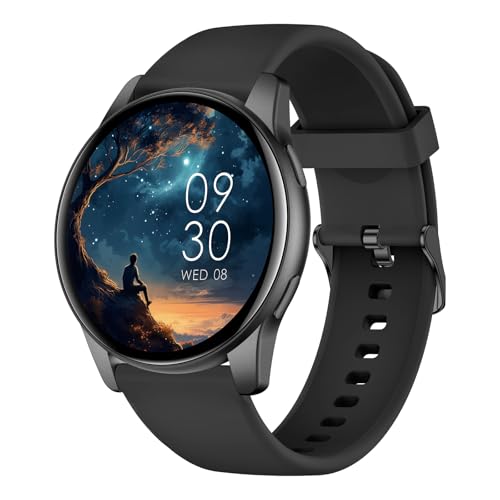 AcclaFit Smartwatch Damen Herren, 1.38 Zoll HD-Display Smart Watch mit Bluetooth Anrufe, Fitness Tracker mit Herzfrequenz SpO2 Schlafmonitor Schrittzähler, IP68 Wasserdicht Fitnessuhr für iOS Black