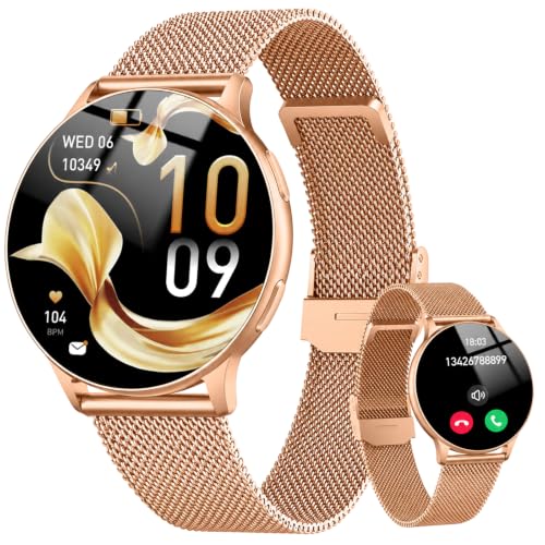 Smartwatch Damen, 1,32" AMOLED Rund Uhr mit Telefonfunktion Roségold