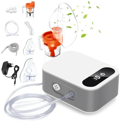 Inhalationsgerät Für Erwachsene, MJKOPEE Inhalator Vernebler Mit Led-Digitalanzeige, Inhaliergeräte Atemwegserkrankungen Wirksam, Elektrische Inhalatoren Set Mit Maske (White)
