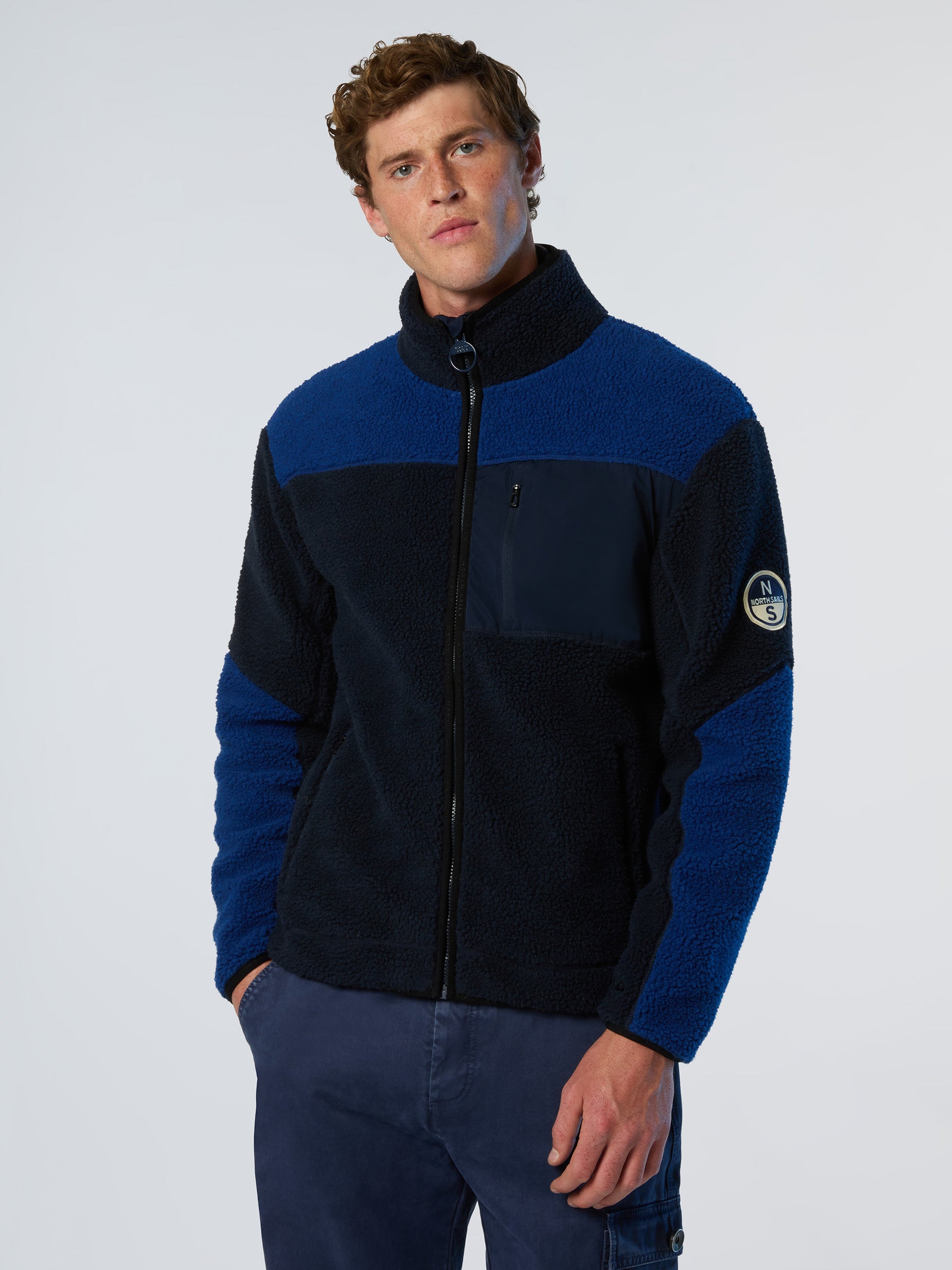 Mixed fabric full-zip sweatshirt