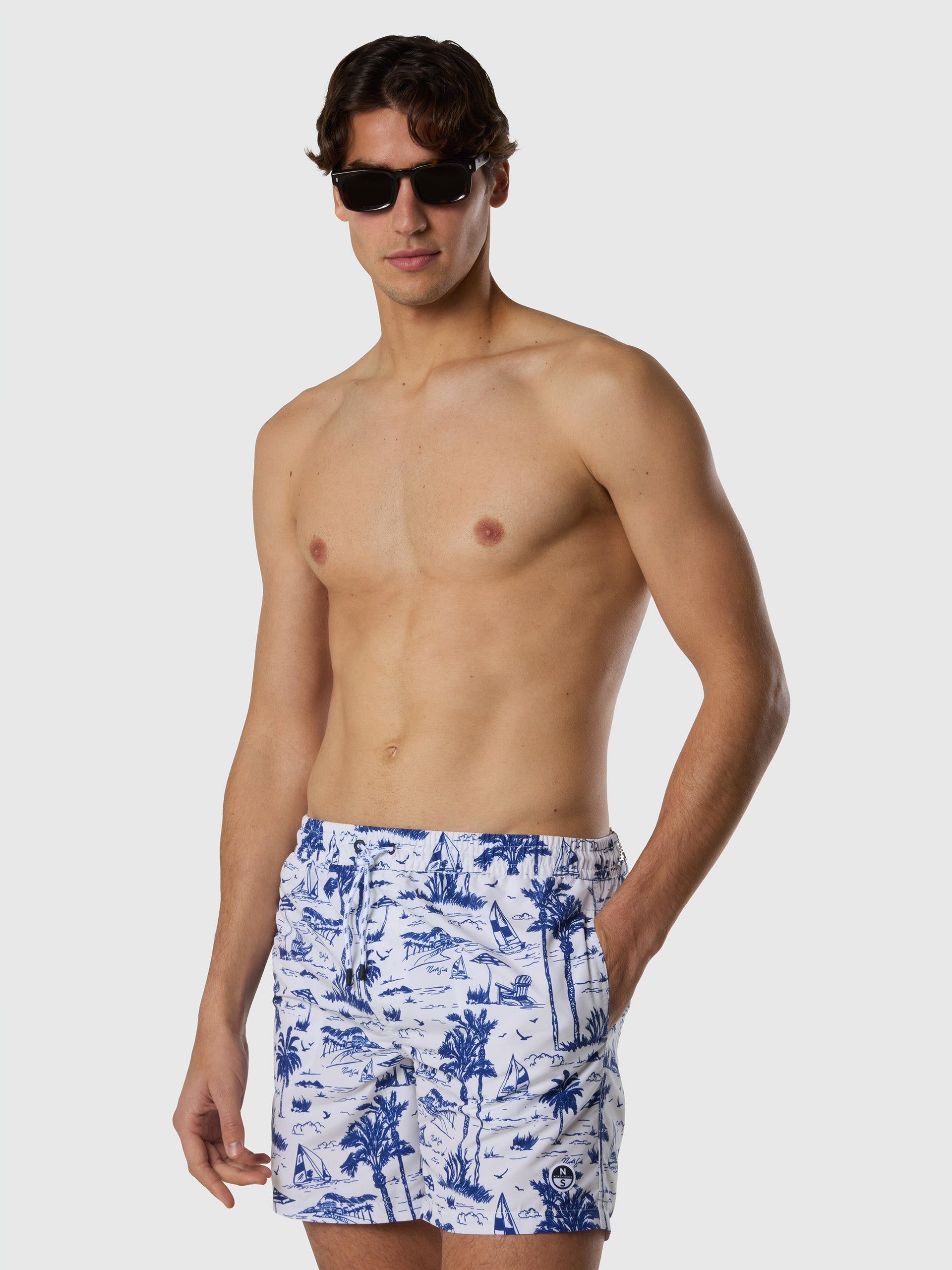 Printed peachskin swim shorts