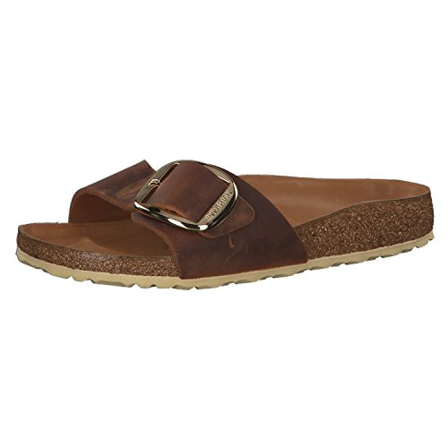Birkenstock Madrid Big Buckle, Oiled Leather FLIP Flops, Cognac 1006525, 35 EU Schmal