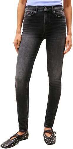 Tommy Jeans Damen Jeans Hose Nora Mid Waist Skinny Fit, Schwarz (Denim Black), 24W/32L