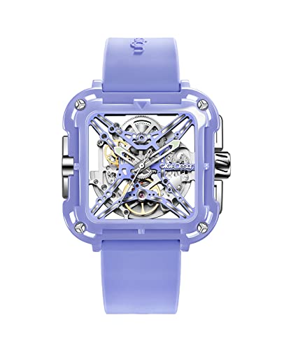 CIGA Design Automatik Uhr Damen - X Serie Machina SUV Armbanduhr aus Keramik Modestil Quadratisch Mechanische Skelettuhr Saphirglas mit Geschenkkarton und Silikonarmband(Lila)