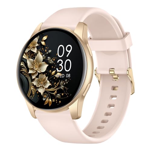 AcclaFit Smartwatch Damen Herren, 1.38 Zoll HD-Display Smart Watch mit Bluetooth Anrufe, Fitness Tracker mit Herzfrequenz SpO2 Schlafmonitor Schrittzähler, IP68 Wasserdicht Fitnessuhr für iOS Rose