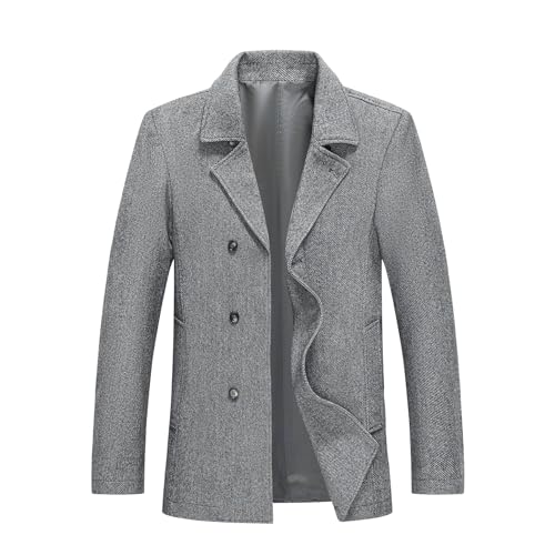 Allthemen Mantel Jacke Herren Lang Slim Fit Winter Wollmantel herren Dicker Übergangsmantel Grau 3XL