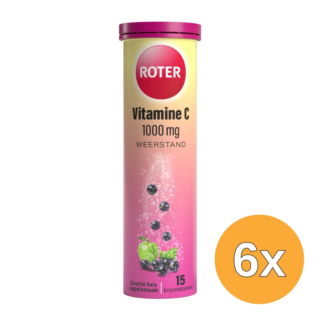 6x Roter Vitamine C 1000 mg Bruis Zwarte bes – Appel (15 bruistabletten)
